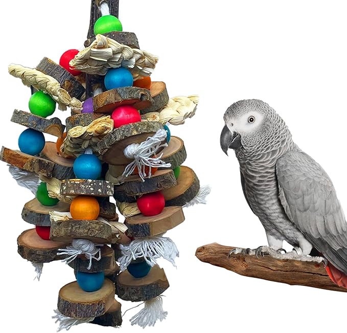 PINVNBY Bird Toys Parrot Toys, Natural Wood Bird Chewing Toys, Parakeet Hanging Toys for African Grey Macaws Cockatoos Eclectus Amazon Small and Medium-Sized Parrot