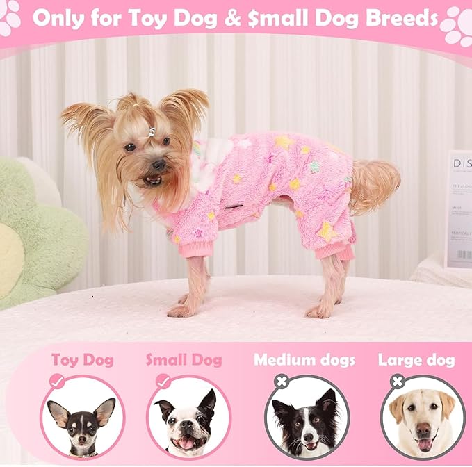 Dog Sweaters Small Girl Warm Fleece Pajamas, Cute Extra Small Dog Clothes, 4 Legs Puppy Jumpsuit Pjs Soft Stretchy Doggie Onesies Pet Outfit Apparel for Chihuahua Yorkie, Rainbow Pink, XXXS