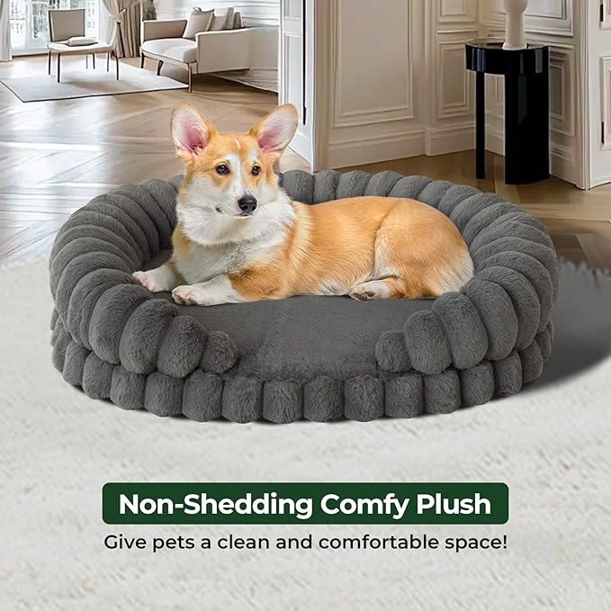 BALANCE Calming Dog Bed for Medium Sized Dogs, 30 Inches Oval Washable Pet Bed with Sides, Orthopedic Pet Couch Sofa with Non-Slip Bottom, Gray