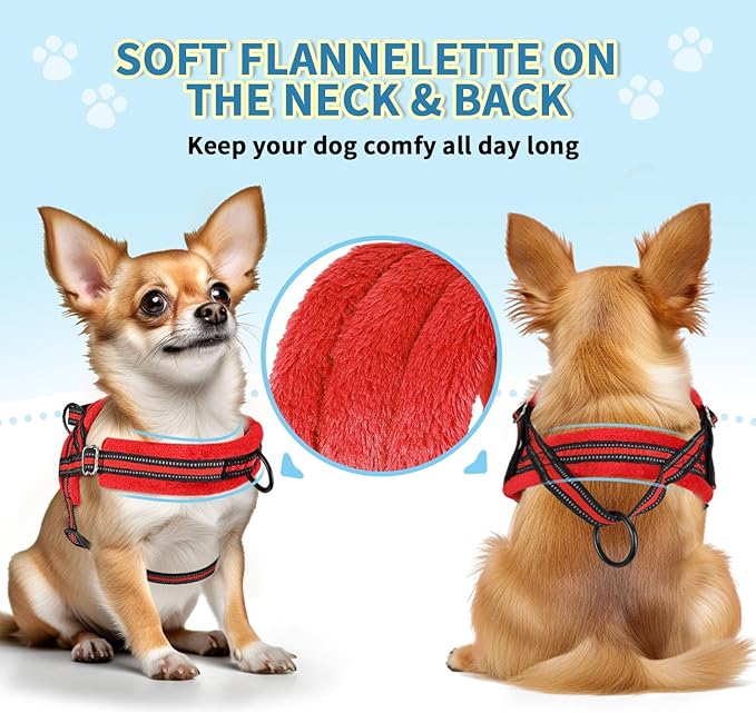 SlowTon No Pull Small Dog Harness and Leash Set, Puppy Soft Vest Harness Neck & Chest Adjustable, Reflective Lightweight Harness & Anti-Twist Pet Lead Combo for Small Medium Dogs (Red, XS)