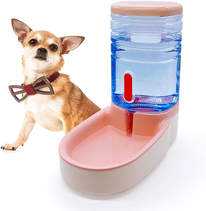 kathson Gravity Dog Water Dispenser Automatic Cat Drinking Water Station 1 Gallon Large Capacity Puppy Water Bowl for Small and Medium Dogs Cats Pink