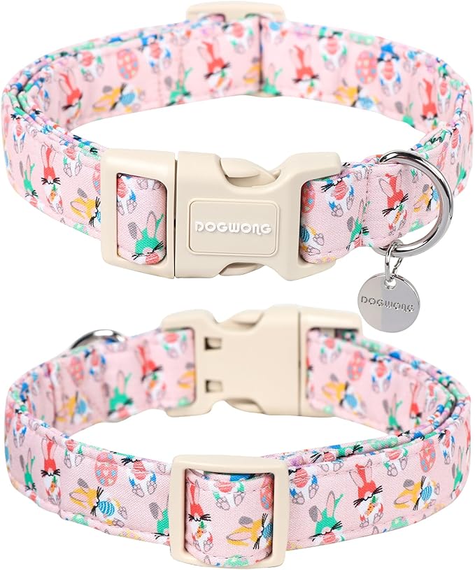 DOGWONG Easter Rabbit Dog Collar, Colorful Egg Dog Collar Soft Durable Adjustable Comfortable Cute Easter Puppy Collar for Small Medium Large Dog