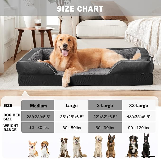 INVENHO Orthopedic Medium Dog Dogs, Egg-Crate Foam Dog Couch with Washable Removable Cover, Waterproof Lining and Nonskid Bottom
