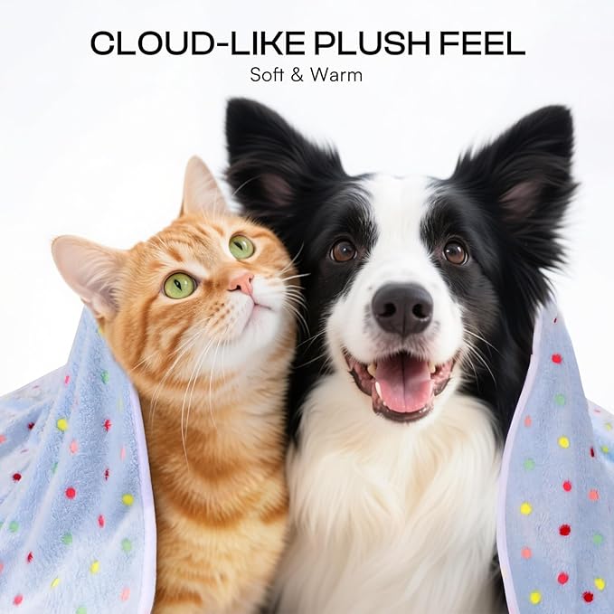 1 Pack 6 Blankets Dog Cat Soft Fluffy Fleece Pet Blanket Warm Cute Print Design Puppy Kitten Blanket Doggy Dot Small(23"x16")