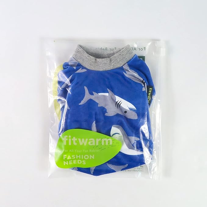 Fitwarm Shark Dog Pajamas, Dog Clothes for Small Dogs Girl Boy, Pet Onesie with Feet, Cat Outfit, Lightweight Velvet, Royal Blue, Large