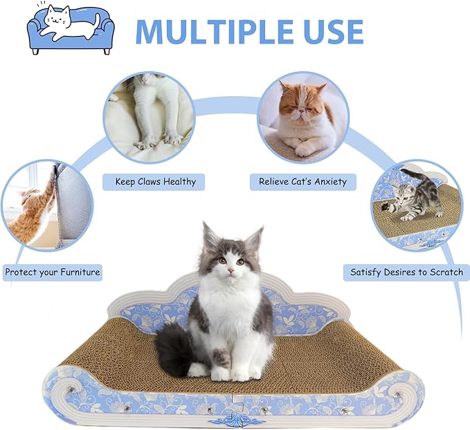 Luxury Cardboard Cat Scratcher Sofa Bed, Couch Shaped Cat Scratching Board, Cat Scratch Lounge with Catnip, Cat Scratcher for Indoor Cats(Floral)