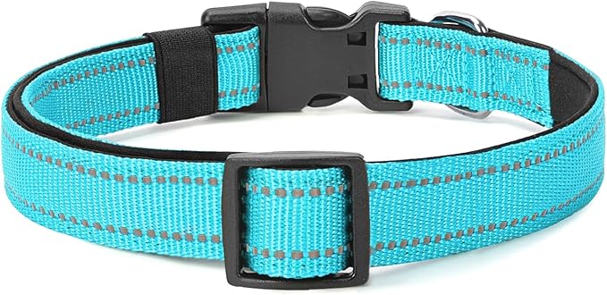 Reflective Dog Collar Padded with Soft Neoprene Breathable Quick Release Basic Dog Collars for Medium Dogs Sky Blue Boy