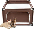 EHEYCIGA 42x42x26 Inches Puppy Playpen Without Top Cover for Dogs & Cats Indoor or Outdoor - Dog Playpen with Door, Dog Fence for Small Animal with Heavy-Duty Oxford & Steel Frame, Brown