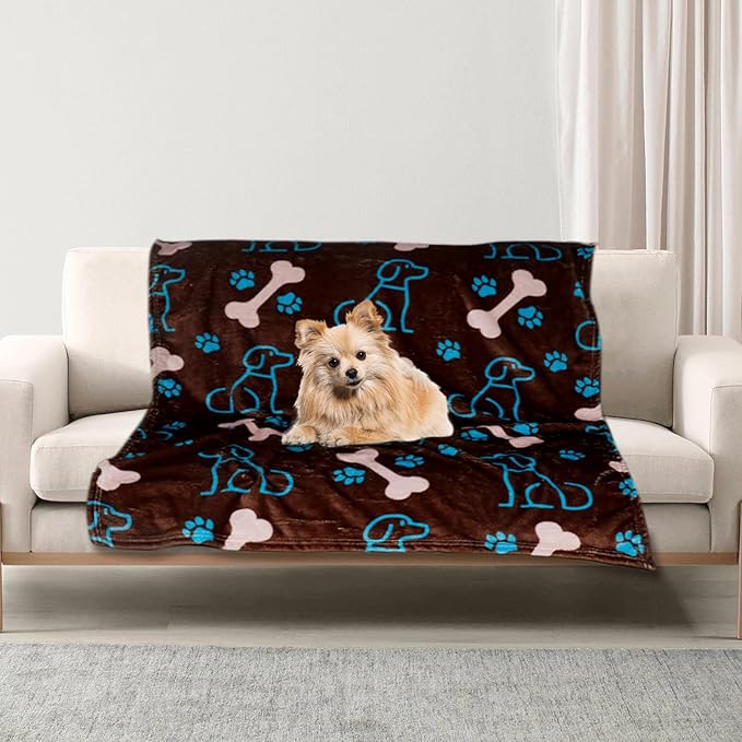 Dog Blanket for Small Dogs Washable-Soft Fluffy Puppy Blanket with Premium 300GSM Coral Fleece,Cozy Calming Cat Blankets for Indoor Cats for Kitten Doggy,Coffee,43x30IN
