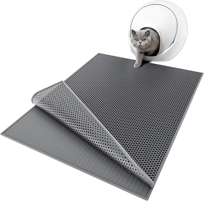 ESTHELLO Cat Litter Mat Large, Cat Litter Trapping Mat, Honeycomb Double Layer Design, Easy to Clean,Washable (36’’ x 30’’ Gray)