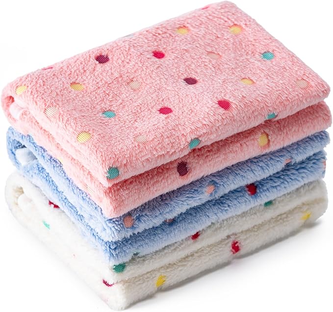 1 Pack 3 Blankets Super Soft Fluffy Premium Fleece Pet Blanket Flannel Paw Printed Throw for Dog Puppy Cat (Small 23x16'', White, Pink, Blue)