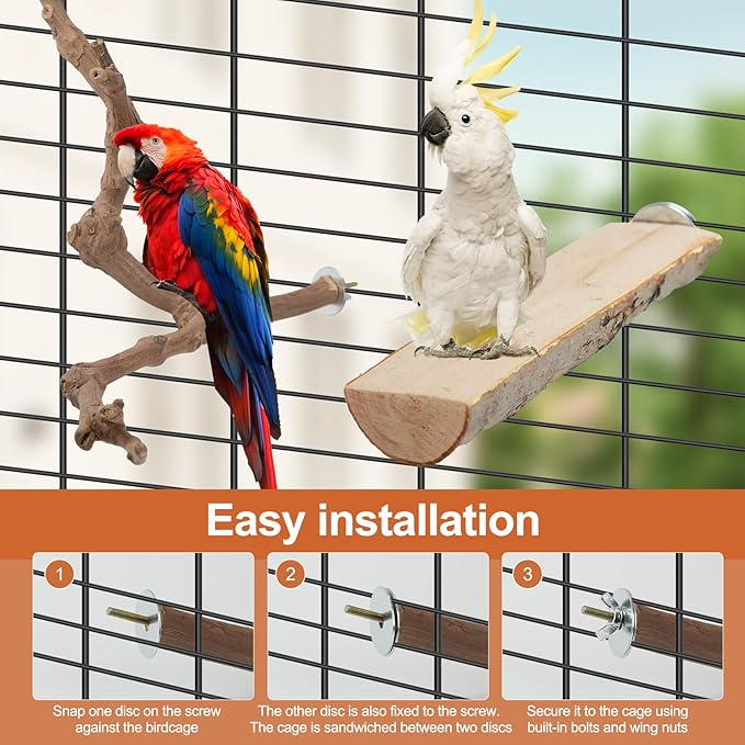 Bird Perch Stand, Pole Standing Natural Wood Bird Perch Set 5PCS Paw Grinding Fork Parrot Cage Branch with Rope for Macaw African Grey Amazon Pet Medium Birds Cage Accessories