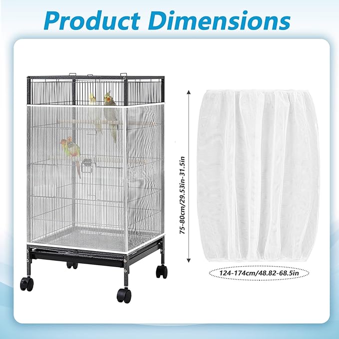 Large Bird Cage Net, Universal Adjustable Bird Cage Covers Mesh Polyester Birds Cages Seed Catcher Parakeet Cages Liners Birds Cagees Accessories for Birdcage Parakeet Parrot Enclosures (White)