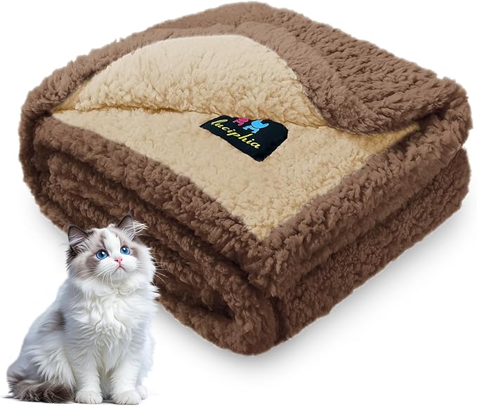 Luciphia Waterproof Pet Blanket for Medium Large Dogs Soft Cat Sherpa Calming Thick Cover Leakproof Cozy Puppy Sofa Bed Car Couch Protector(Beige/Brown,30x20 inches)