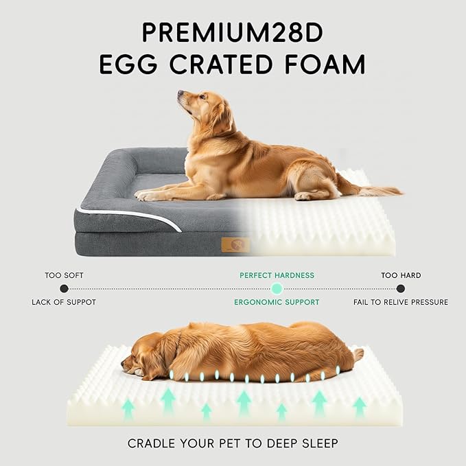 Homemate Dog Bed Medium Size Dog 28x23 inch with Orthopedic Foam Waterproof Outdoor Pet Cat Bed Sofa Supplies with Toy Dogs Crate Pad Couch with Removable Washable Cover & Non-Slip Botton Dark Grey