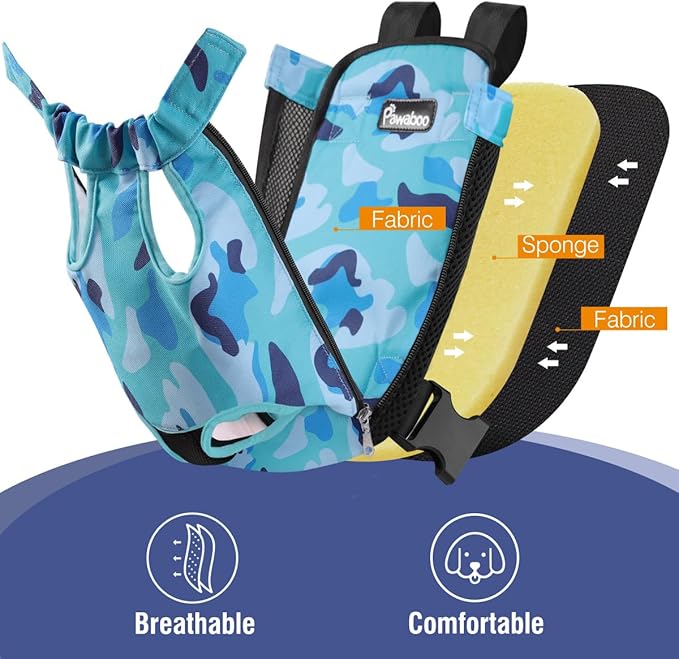 Pawaboo Pet Carrier Backpack, Adjustable Pet Front Cat Dog Carrier Backpack Travel Bag, Legs Out, Easy-Fit for Traveling Hiking Camping for Small Medium Dogs Cats Puppies, Small, Blue Camouflage
