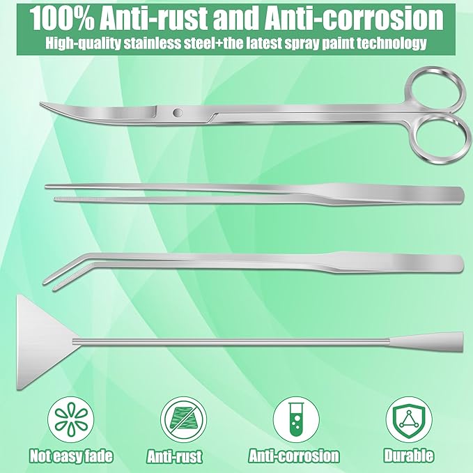 Aquarium Aquascape Tools Kit, 4 in 1 Anti-Rust Aquatic Plant Aquascaping Tool Stainless Steel Black Tweezers Scissors Spatula for Aquarium Tank Clean Fish Tank Aquascape Accessories Set