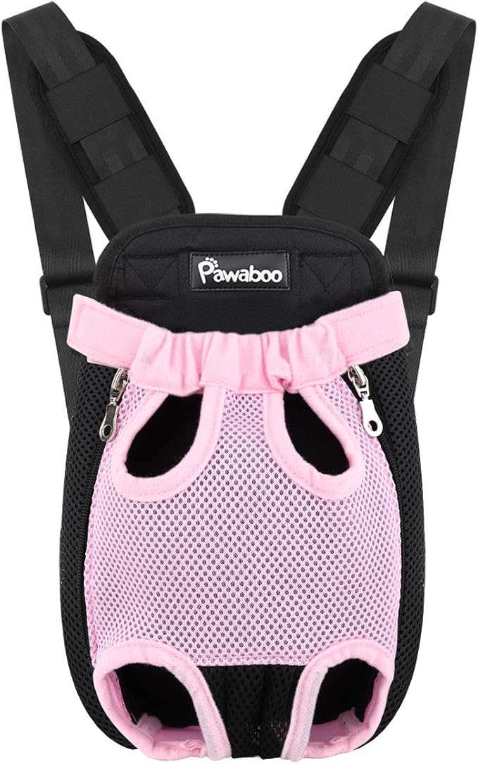 Pawaboo Pet Carrier Backpack, Adjustable Pet Front Cat Dog Carrier Backpack Travel Bag, Legs Out, Easy-Fit for Traveling Hiking Camping for Small Medium Dogs Cats Puppies, Large, Pink