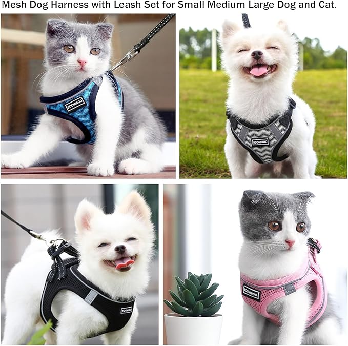 BOOMIBOO Dog Harness with Leash Set, No Pull Adjustable Reflective Step-in Puppy Pet Vest Harnesses for Small Medium Large Dogs and Cats,Black M