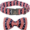 Lionheart glory American Flag Dog Collar, 4 of July Dog Bow Collar Heavy Duty Adjustable Patriotic Dog Collar with Bowtie for Small Dogs Pet Gift