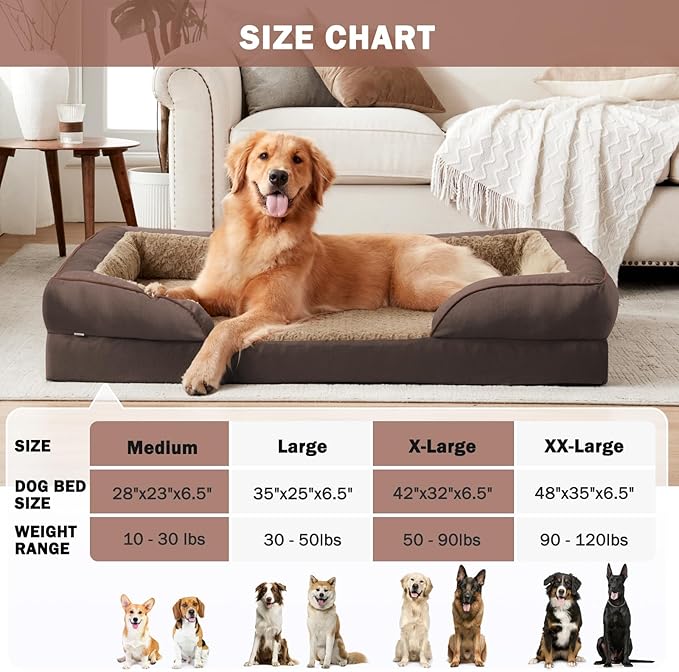 INVENHO Orthopedic Dog Bed for Large Dogs, Washable Waterproof, Egg-Crate Foam Dog Couch Bed with Washable Removable Cover, Waterproof Lining and Nonskid Bottom