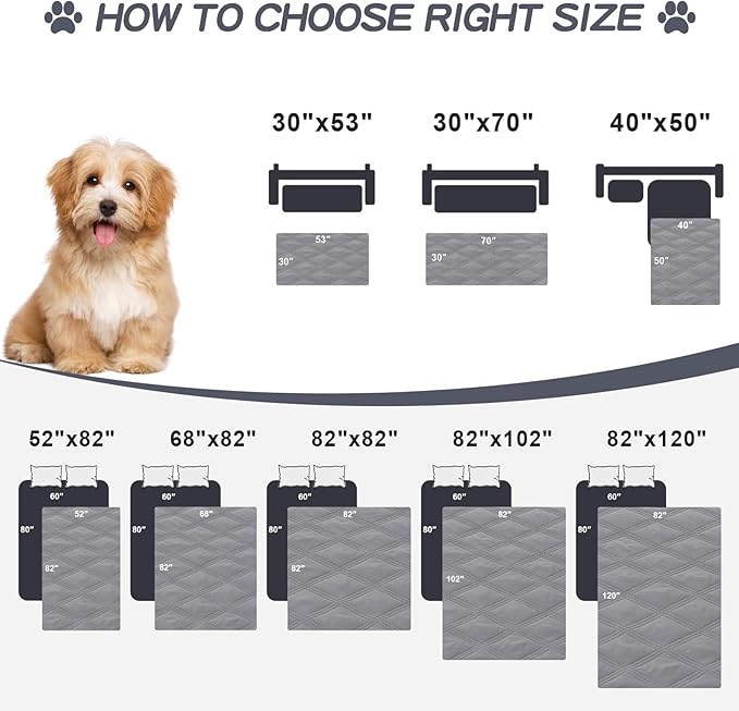 Smiry Waterproof Dog Bed Cover Blanket 82x120, Soft Reversible Pet Blanket, Washable Leakproof Cats Dogs Couch Cover for Sofa, Couch, Furniture, Grey/Dark Grey