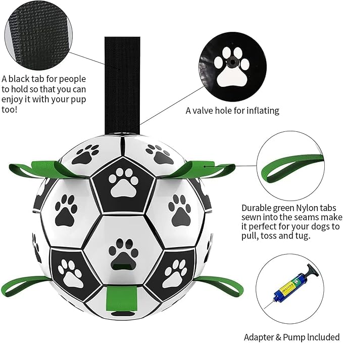 QDAN Dog Soccer Balls Toy with Bell Inside, Outdoor Interactive Toys for Tug of War, Puppy Birthday Gifts, Water Toy, Durable Ropes Squeaky Ball for Small Medium Dogs （6 INCH）