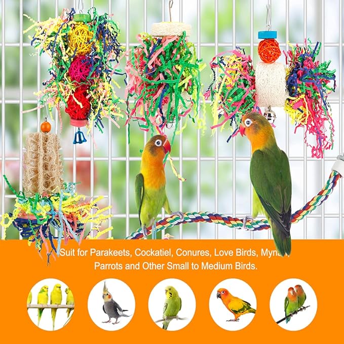 Foraging Toys Parakeet Chewing Hanging Toy Shredded Paper Bird Cage Accessories for Conure Cockatiel Budgies Lovebird Parrotlet