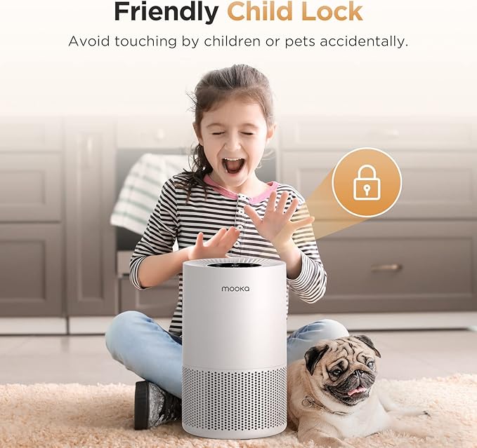 Air Purifiers for Home Large Rooms up to 1200ft², MOOKA H13 True HEPA Air Purifier for Bedroom Pets with Fragrance Sponge, Timer, Air Filter Cleaner for Smoke, Odor, Dander, Pollen (White)
