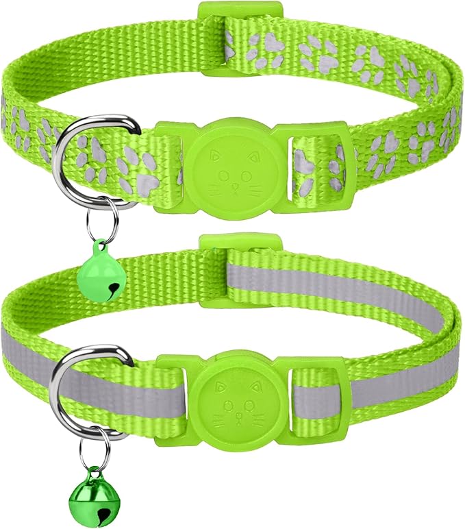 Taglory Kitten Collar Breakaway with Bell, 2 Pack Girl Boy Pet Kitten Collar Adjustable 6-8 Inch for 2-6 Months Cat, Green