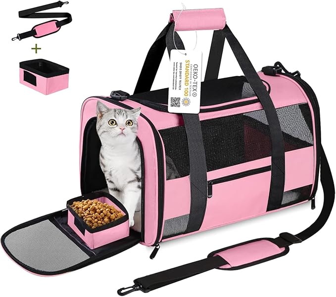 Cat Carrier Pet Carriers Airline Approved for Small Dogs Kitten Carriers for Small Medium Cats Under 15lb, Collapsible Soft Sided TSA Approved Travel Carrier, Pink