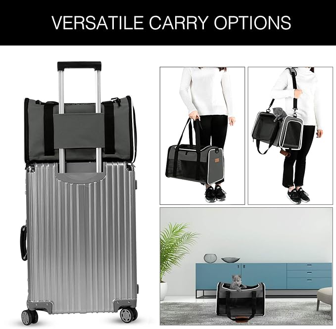 Cat Carrier - Portable Foldable Dog Pet Carrier, Soft-Sided Pet Bag up to 15 Lbs, Airline Approved Travel Puppy Carrier