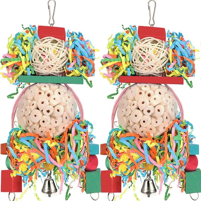 BBjinronjy Bird Toys,2PCS Hanging Natural Soft Sola Ball Beak Chew Shred Forage Toys for Parrots,Cockatiel,Conure,Love Birds,Parakeets,Budgie and Other Small Birds
