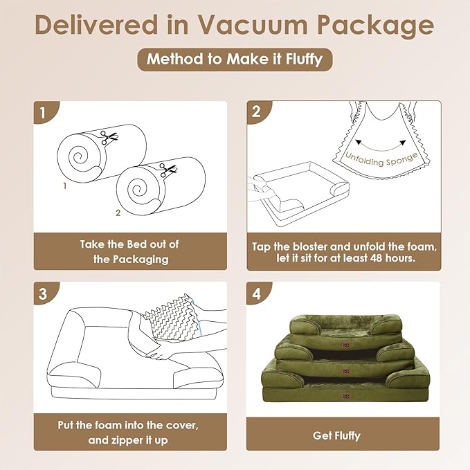 EHEYCIGA Orthopedic Dog Bed for Small Dogs, Waterproof Memory Foam Small Pet Beds with Sides, Non-Slip Bottom and Egg-Crate Foam Medium Dog Couch Bed with Washable Removable Cover, Olive Green