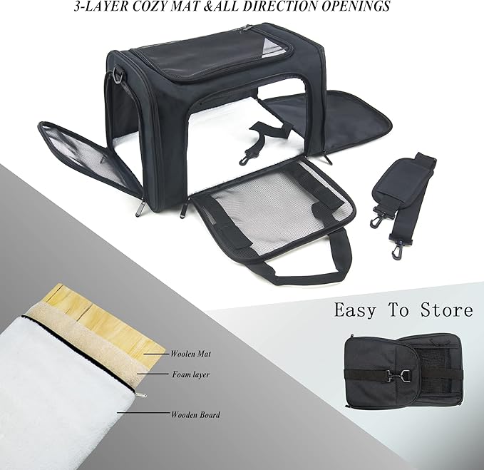 Soft Sided Carrier for Small Medium Cats Dogs,Removable Pad Collapsible Travel Pet Carrier Large Black