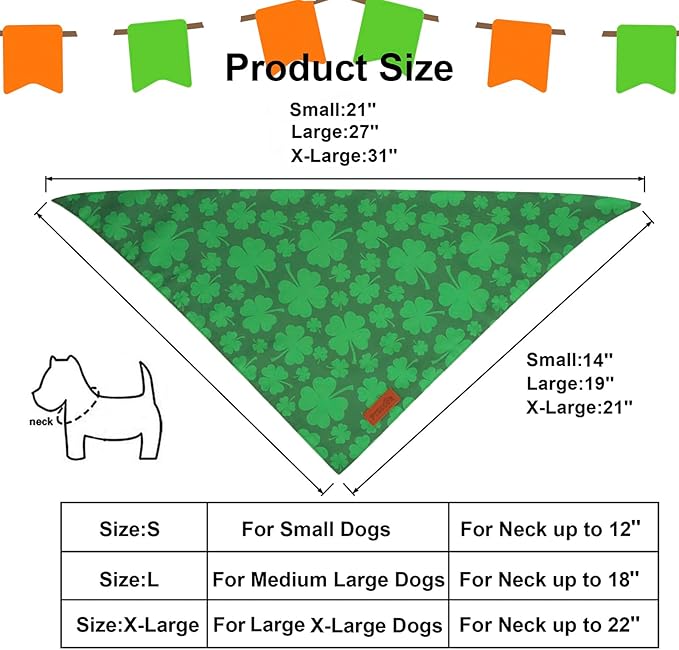 PTDECOR St. Patrick's Day Dog Bandana, Reversible Dog Scarf, Multi Size Offered, Green Shamrock Pet Bandanas for Large and Extra Large Dogs Pets (St. Patrick's Day, X-Large)