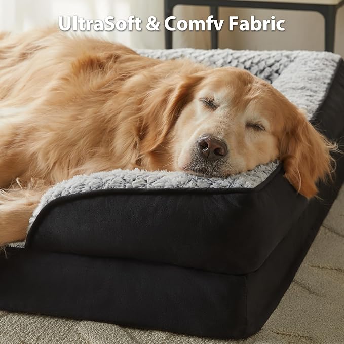 Orthopedic Dog Bed for Large Dogs, Egg Crate Foam Bed for Large Dogs, Equipped with Removable Waterproof Pillow Cover and Anti-Slip Bottom, Pet Bed