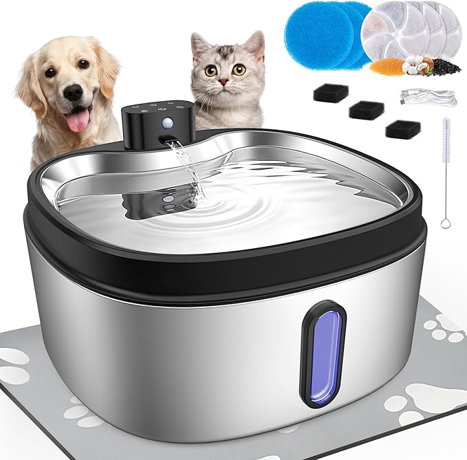 Wireless Cat/Dog Water Fountain 7L/1.8Gal with Silicone Mat & 3 Set Filters, DRLWXYSBattery Operated Cordless Automatic Pet Water Dispenser for Multi-cats and Small to Large Dogs with Ultra Quiet Pump
