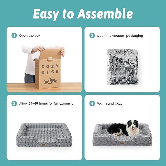 Orthopedic Dog Bed for Large Size Dog, Soft and Warm Faux Fur Extra Large Sofa for Pet Up to 100 lbs, Foam Bolster Anti-Slip Couch with Washable Removable Cover, XL 44x32x7 inch, Grey