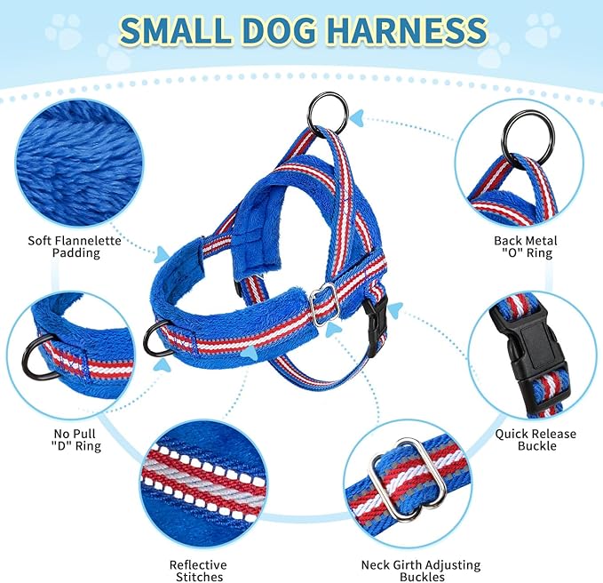 SlowTon No Pull Small Dog Harness and Leash Set, Puppy Soft Vest Harness Neck & Chest Adjustable, Reflective Lightweight Harness & Anti-Twist Pet Lead Combo for Small Medium Dogs (DB-Front Clip, XXS)