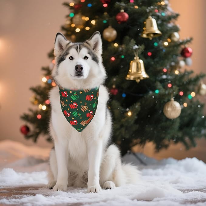 ADOGGYGO Christmas Dog Bandanas 2 Pack, Reversible Snowman Hoho Pattern Xmas Scarf, Premium Fabric, Adjustable Fit Red Green Christmas Bandanas for Medium Large Dogs (Large)