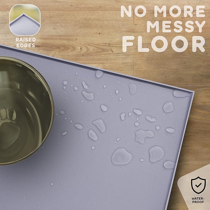 Dog Food Mat - 24x15 Raised Edges Dogs Mat for Food and Water Prevent Spill, Waterproof Cat Food Mats Protect Floors, Easy Clean Dog Bowl Mats for Food and Water, Silicone Pet Feeding Placemats