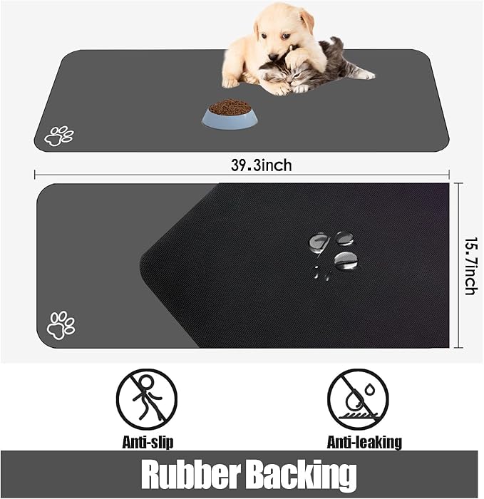 Large Pet Feeding Mat, Absorbent Quick Dry Dog Mat for Food and Water Bowl, Non Skid Cat Bowl Mat, No Stains for Pet Water Dispenser Pet Supplies for Messy Drinkers