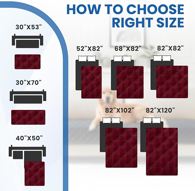 Waterproof Couch Covers for Pets, Waterproof Dog Bed Cover, Anti-Slip Soft Dog Blankets, Couch Cover for Dogs Washable, Pet Blanket for Puppy Large Dogs Cat Christmas (82x82 Inch, Burgundy)