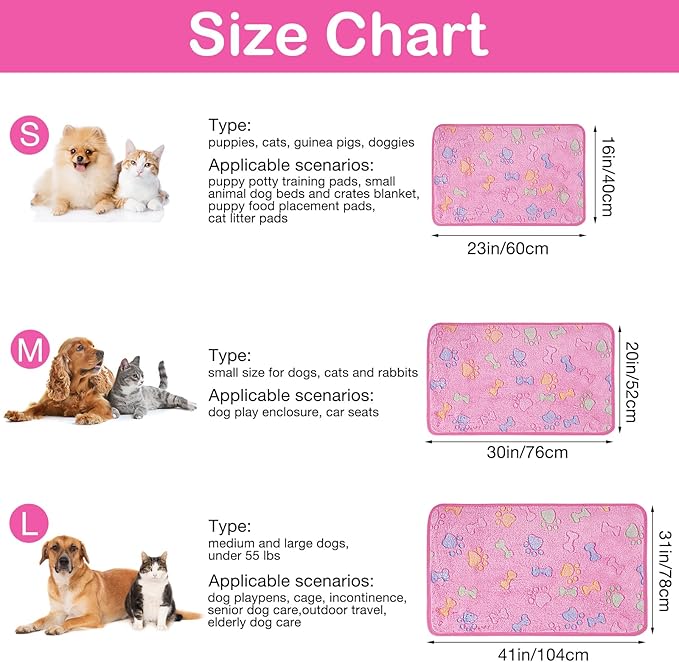 Dono 1 Pack 6 Dog Blankets, Soft Fluffy Fleece Pet Blanket Warm Sleep Mat Paw Print Design Puppy Kitten Throw Blankets Doggy Blanket for Dogs