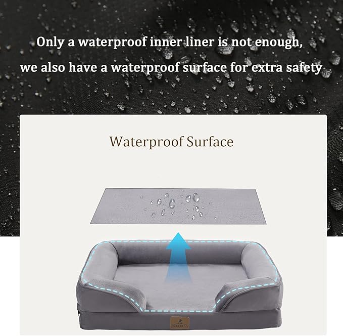 Bedfolks Orthopedic Dog Bed, Waterproof Dog Sofa Bed for Extra Large Dogs, Egg Foam Pet Couch Bed with Removable Washable Cover and Nonslip Bottom, Dark Grey