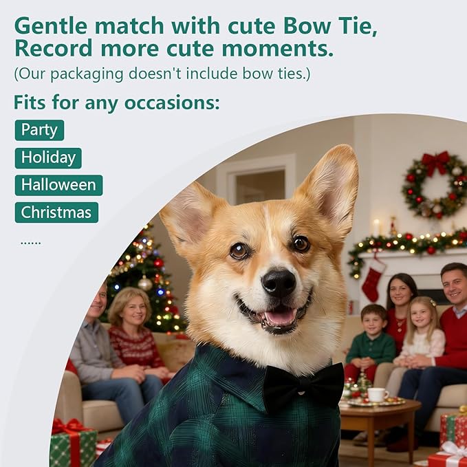 Koneseve Dog Shirt, Pet Plaid Clothes Shirt T-Shirt, Sweater Bottoming Shirt for Small Dog Cat Puppy Grid Adorable Wearing Stylish Cozy Halloween,Christmas Costumes (Green;XXL)