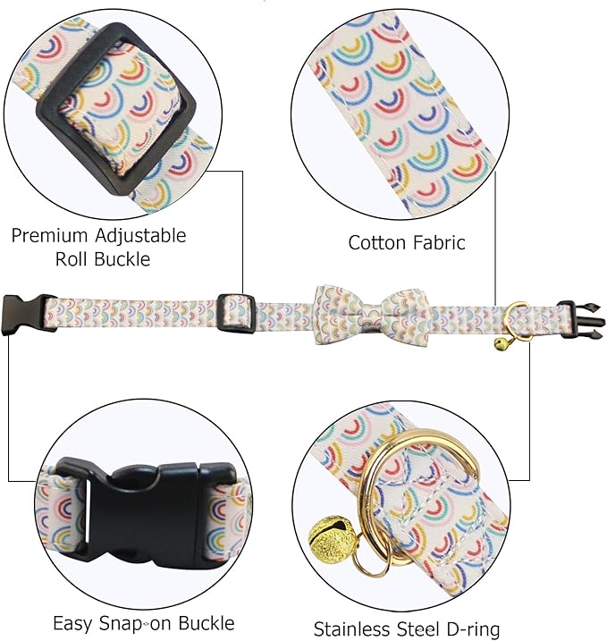 Yizepet Dog Collar with Bow Tie- Adjustable pet Collar for Dogs with Plastic Buckle Collar, Stylish Pattern for Small Medium or Large Boy and Girl Dog and Cat