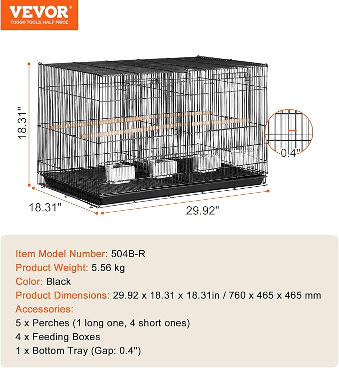 VEVOR 30-inch Flight Bird Cage, Stackable Divided Small Parakeet Cage for Parrots Canaries Cockatiels Lovebirds Finches Budgies Conures Macaws Pet Travel Birdcage with Handle and Perches