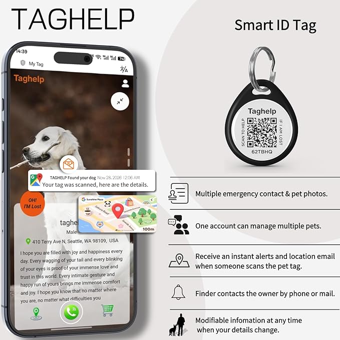 (5 Pack) QR Code Dog ID Tags for Collar Personalized for Pet Online Profile - Scan QR Receive Instant Pet Location Alert Email, Anti-Lost,No Subscription fees (5 Colours, for Dog - 1.2")